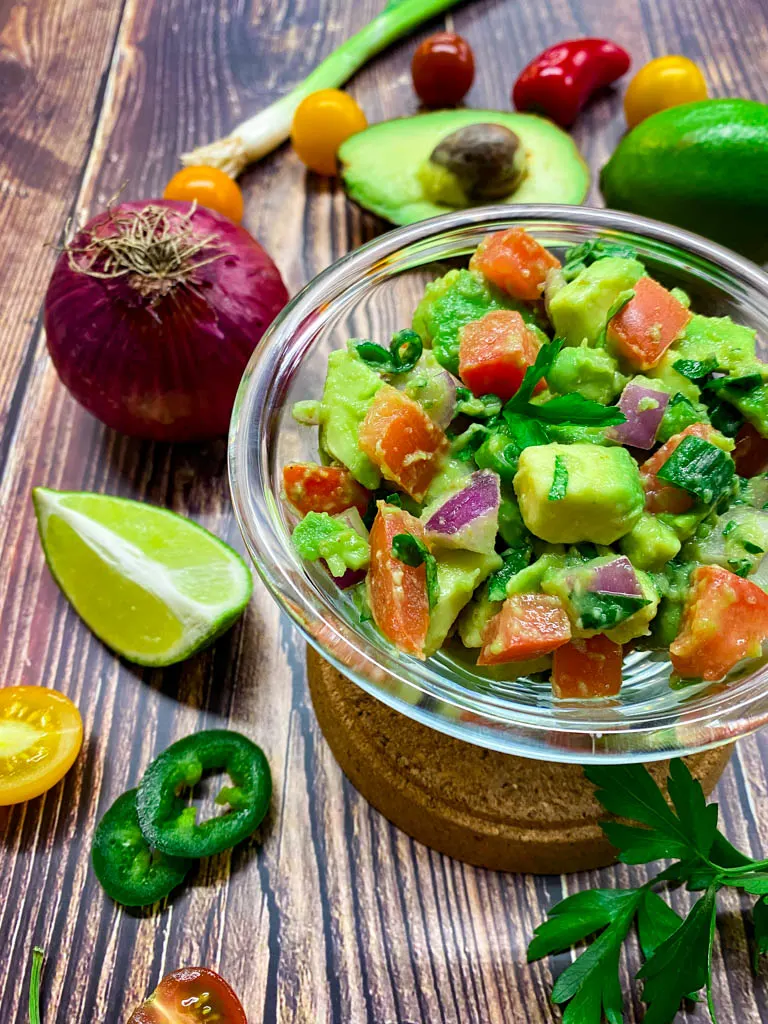 avocado salsa in a clear bowl