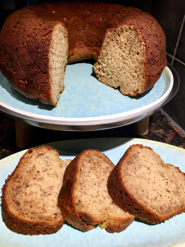 banana bread baked in a bundt pan