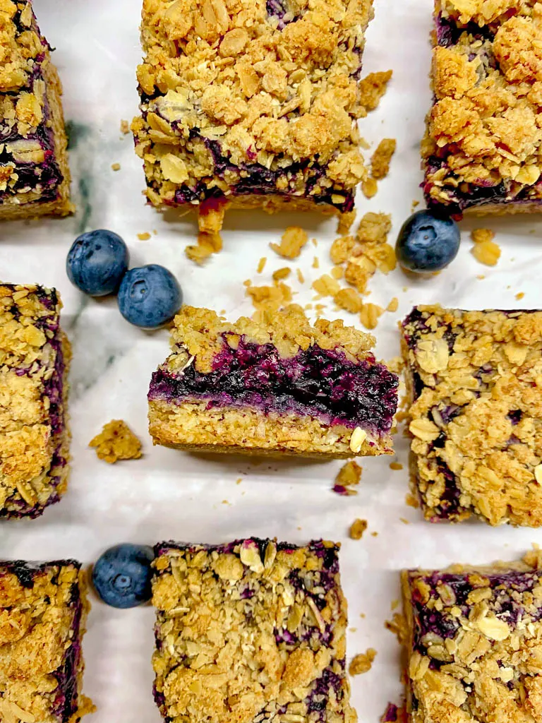 Blueberry Oat Crumble Bars sliced