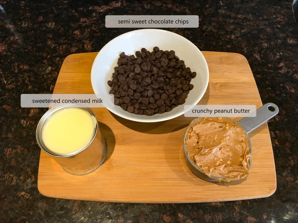 ingredients to make chocolate peanut butter fudge