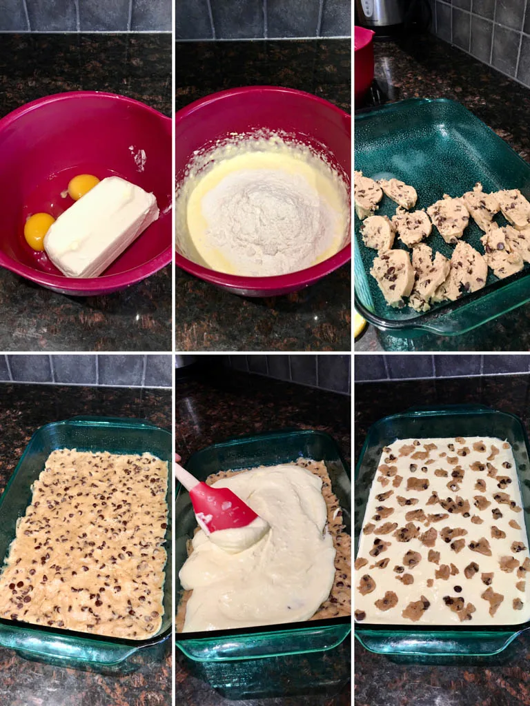 steps to make Cookie Dough Cheesecake Bars