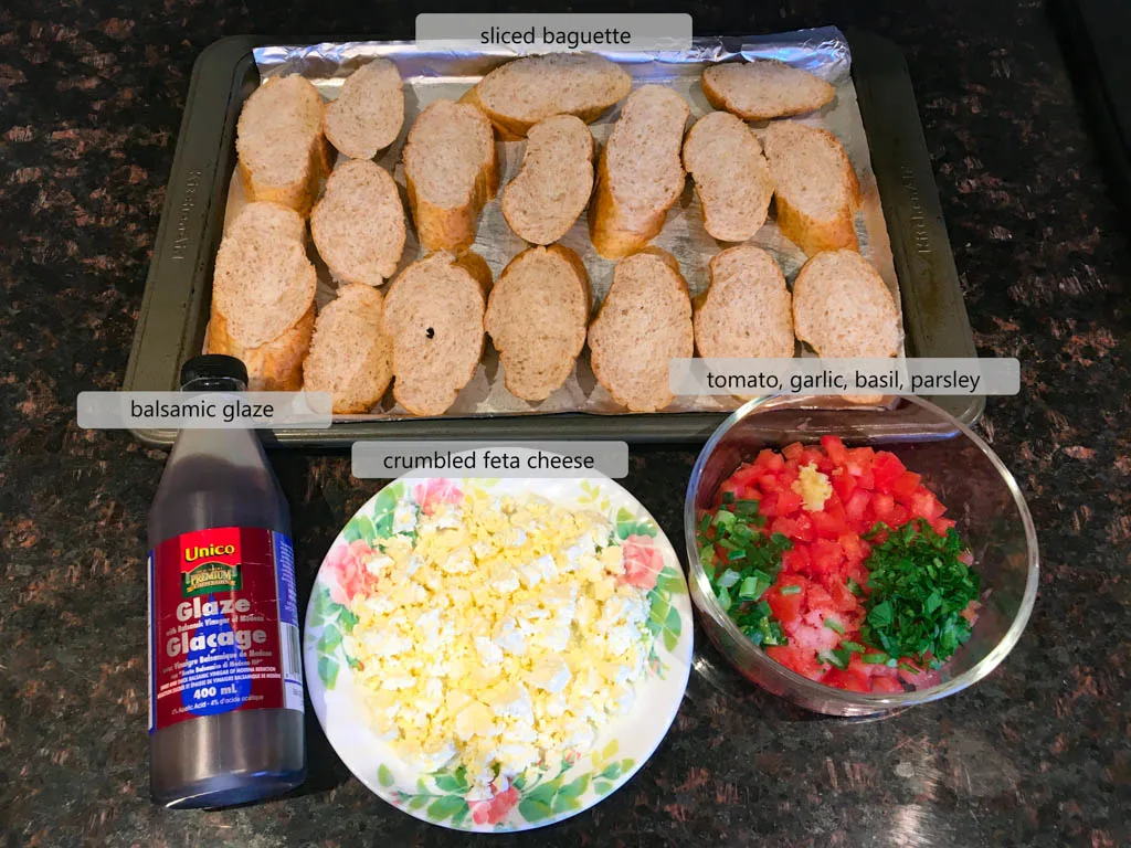 ingredients to make feta bruschetta