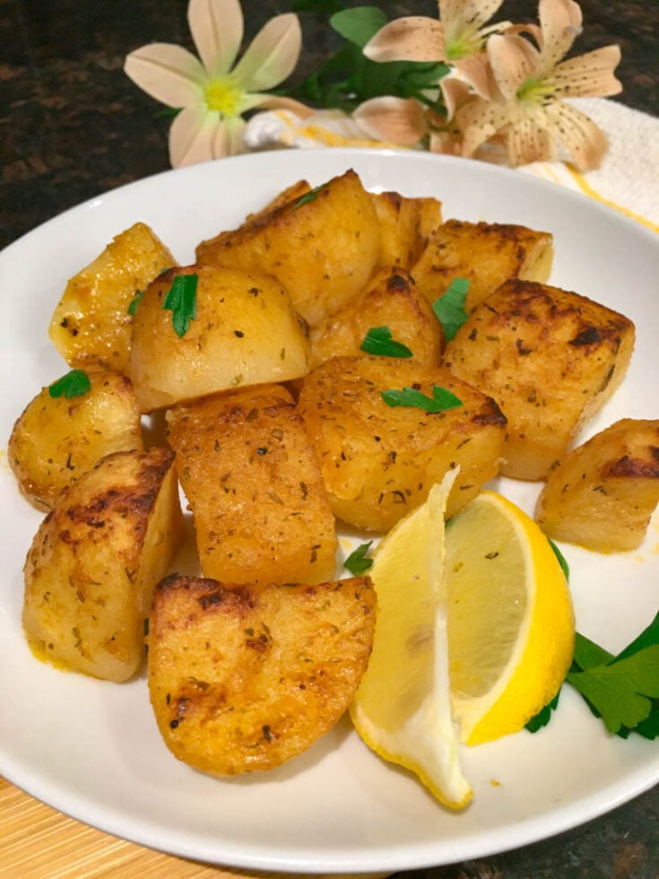 Greek Potatoes Easy Side Dish fed by sab