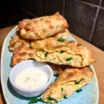 Piri Piri Chicken Egg Rolls on a blue plate