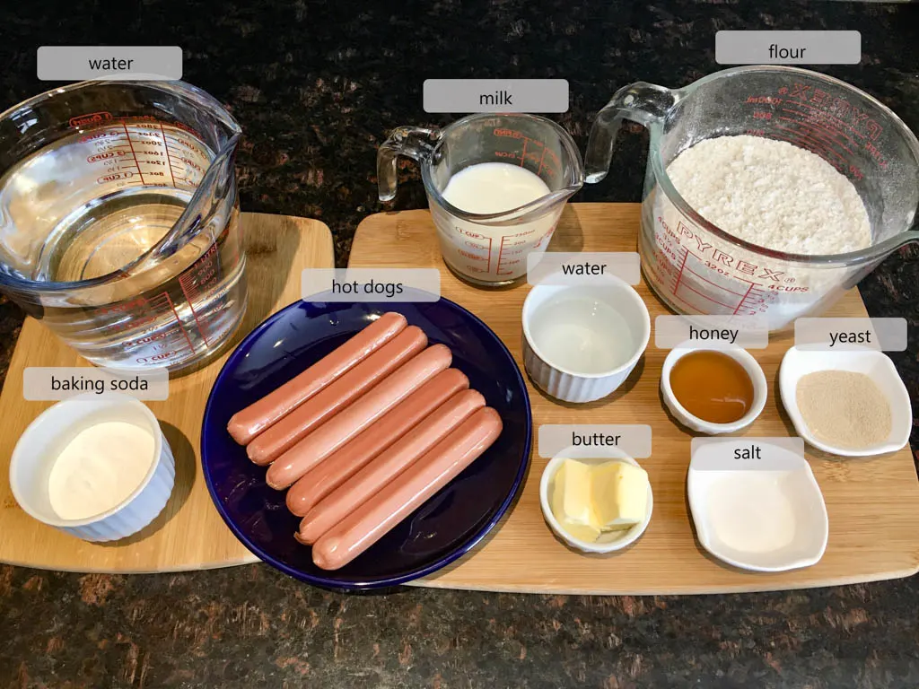 ingredients to make Pretzel Wrapped Hot Dogs