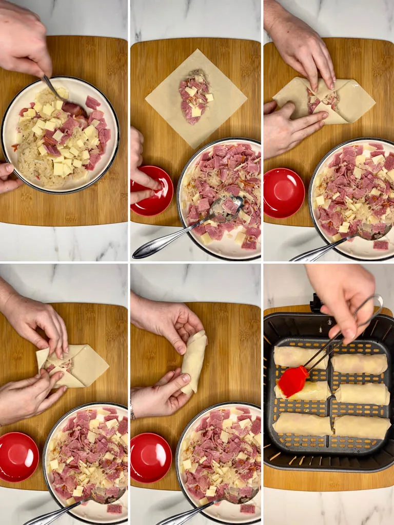 steps to make reuben egg rolls