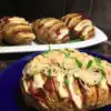 Reuben Hasselback PotatoeS on a blue plate