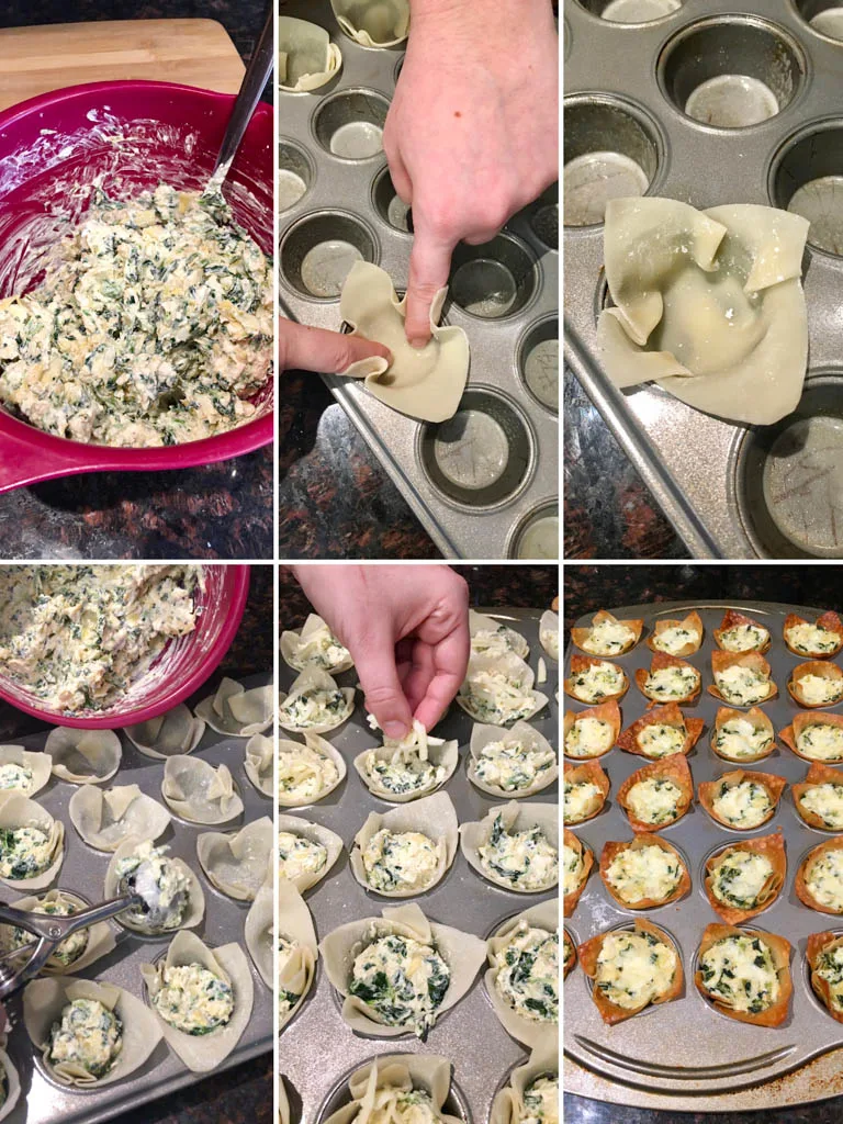 steps to make Spinach Artichoke Dip Wonton Cups