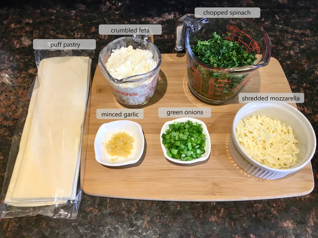 ingredients to make spinach feta palmiers