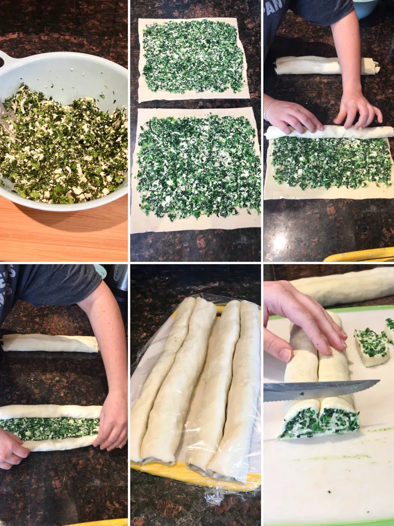 steps to make spinach feta palmiers