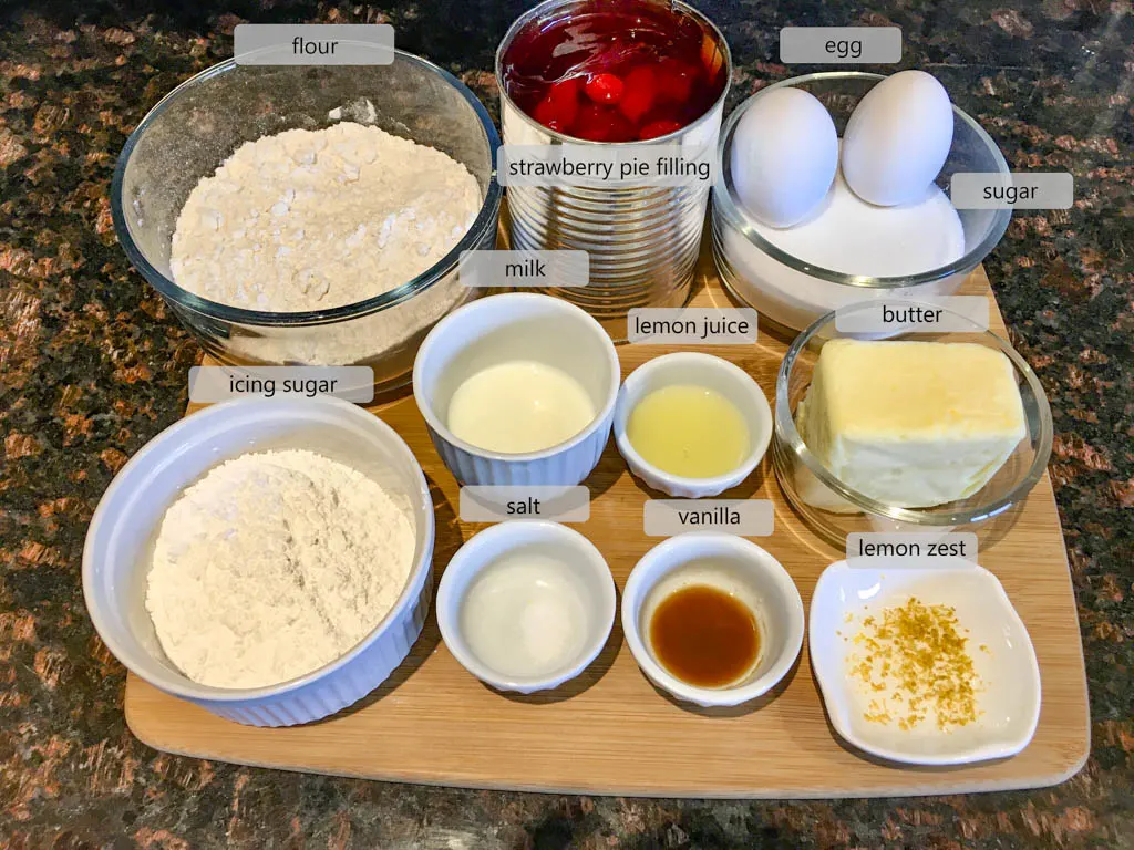 ingredients to make strawberry shortbread bars