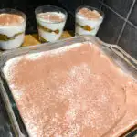 Tiramisu Egg Free in a baking dish and ramekins