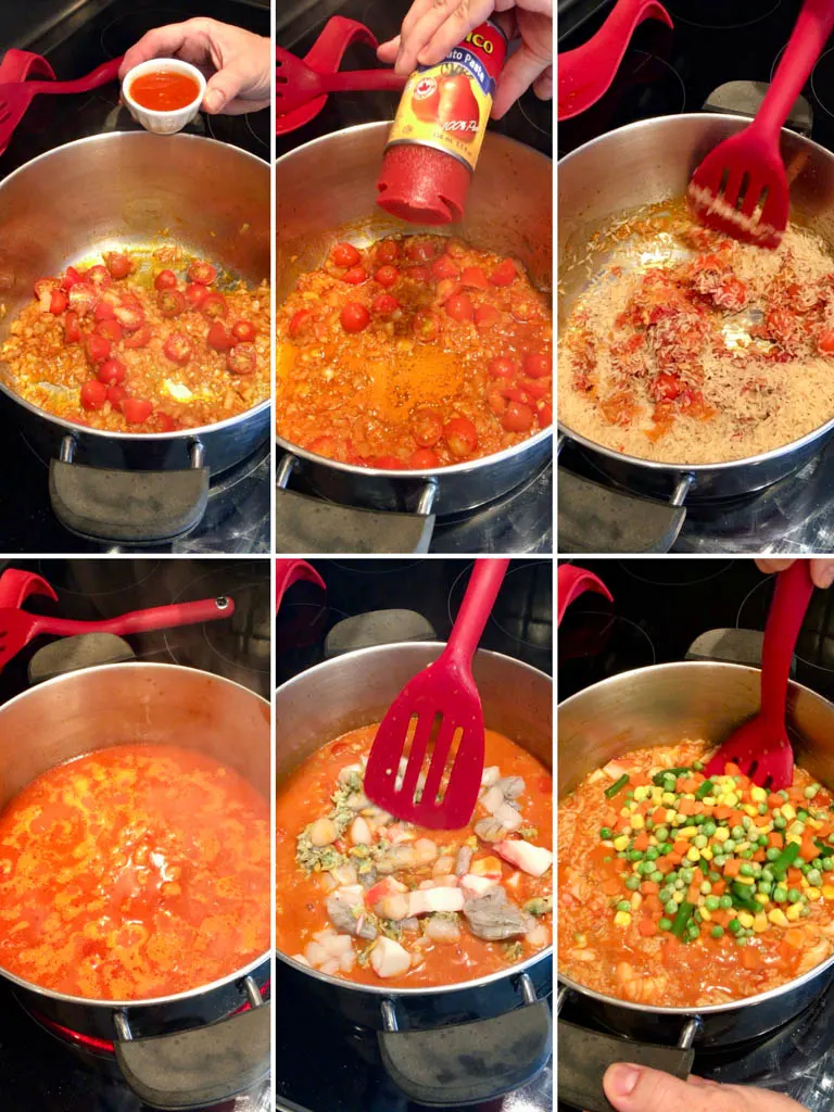 steps to make Tomato Seafood Rice Portuguese