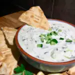 Tzatziki Sauce Greek with pita bread, lemon and parsley