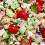 greek chickpea tuna salad close up