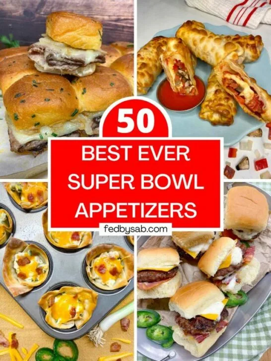 collage of 50 best ever super bowl appetizers