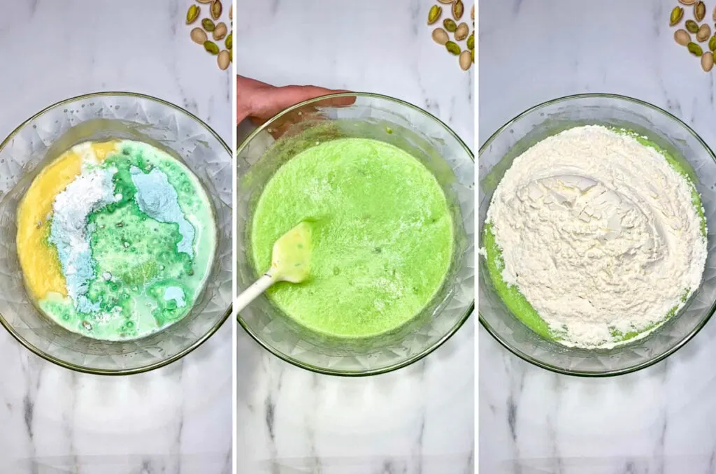 steps for making batter for pistachio muffins