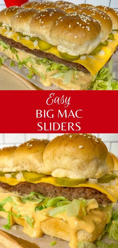 Big Mac sliders on a wood board with parchment paper