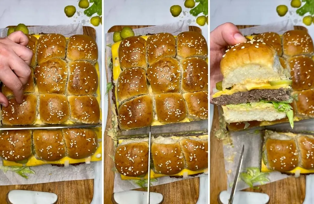 slicing big mac sliders into pieces