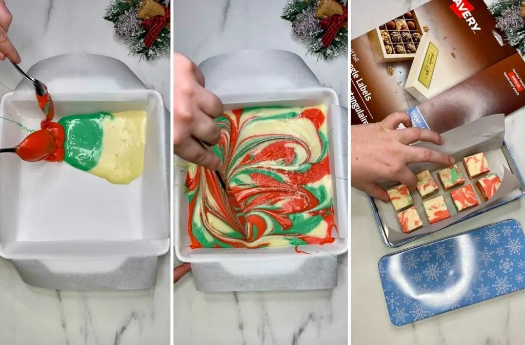 making holiday fudge in a square try and placing them in gift boxes