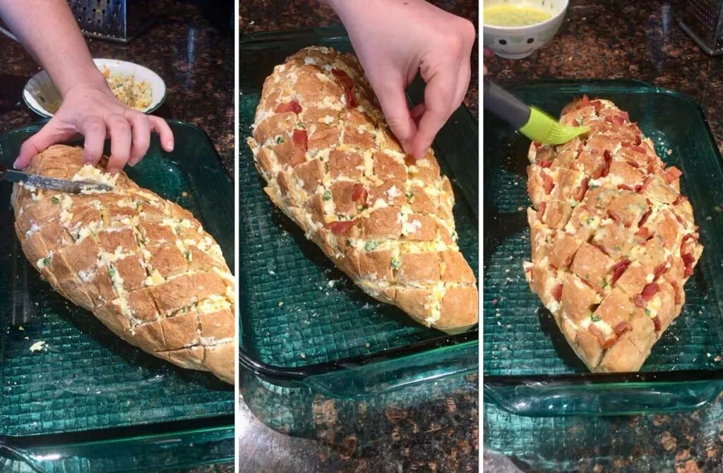 stuffing jalapeno popper mix and bacon into a loaf of bread