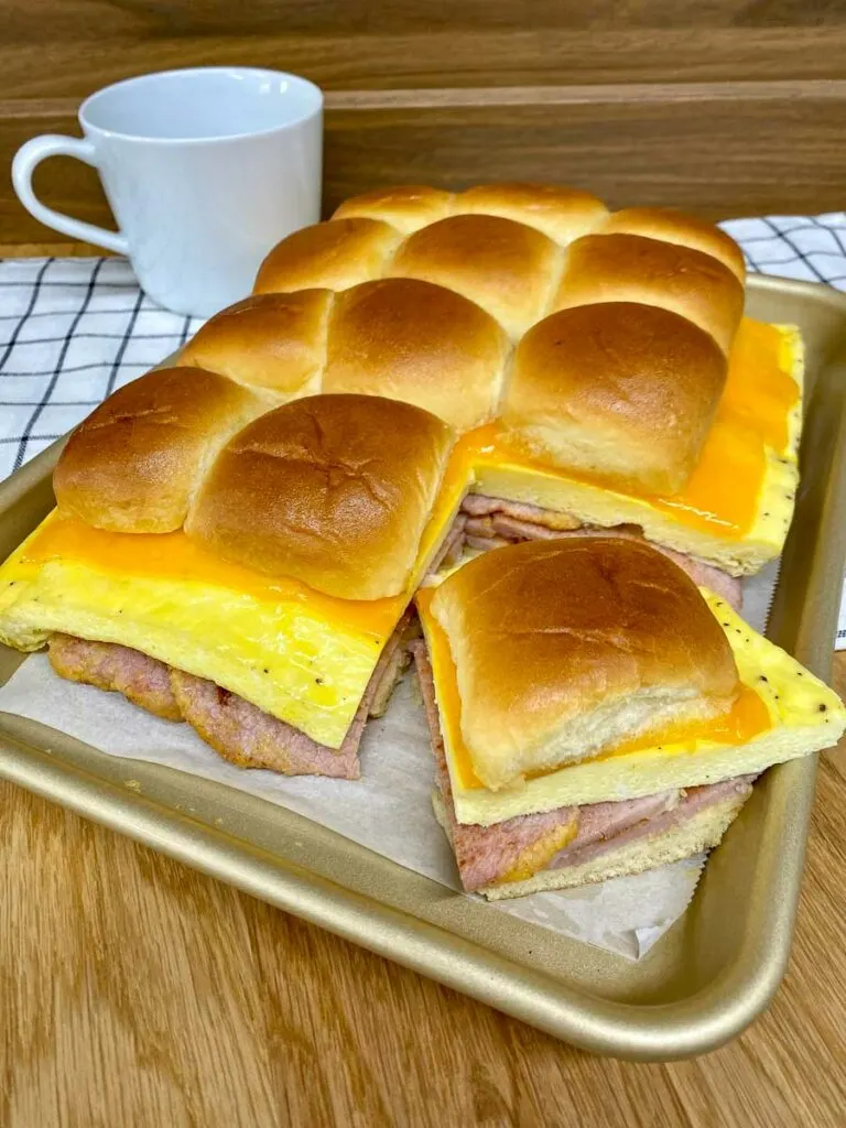 breakfast sliders on a sheet pan