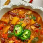 slow cooker butternut squash chili in a bowl