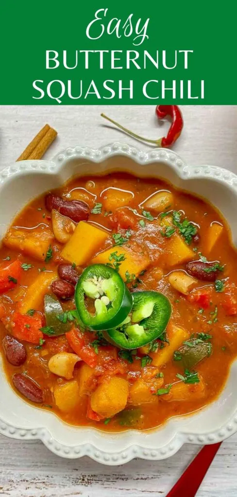slow cooker butternut squash chili in a bowl