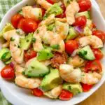 avocado shrimp salsa in a white bowl