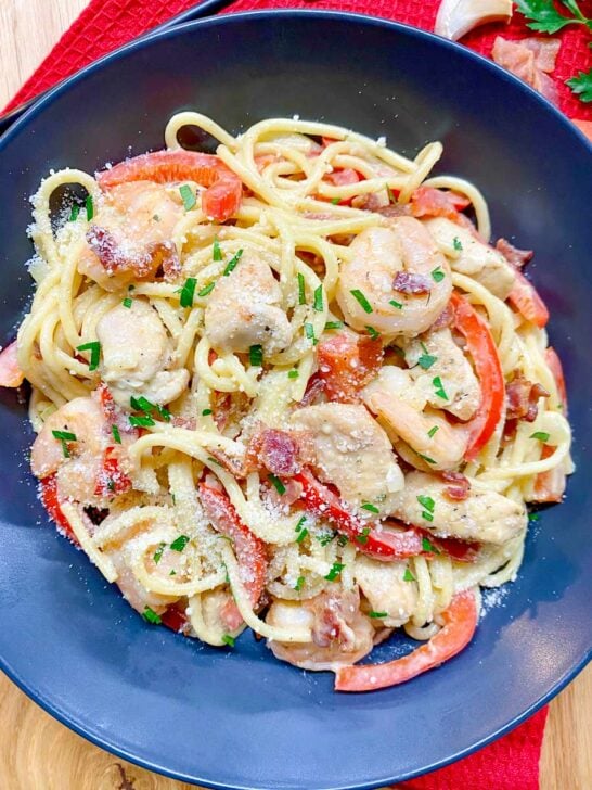 Chicken and Shrimp Carbonara (Olive Garden Copycat) - fed by sab
