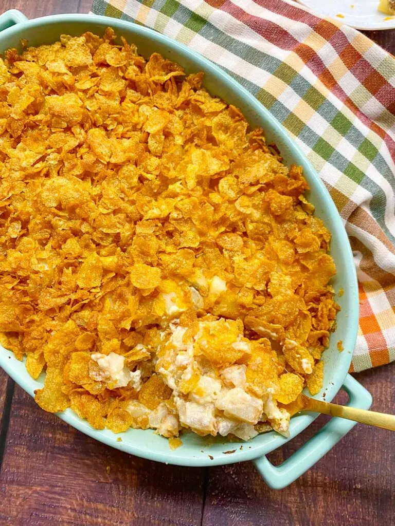 funeral potatoes in a serving platter