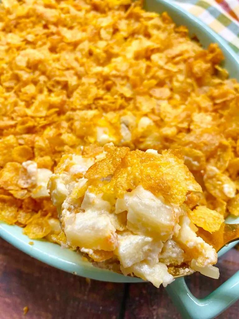 funeral potatoes in a serving platter