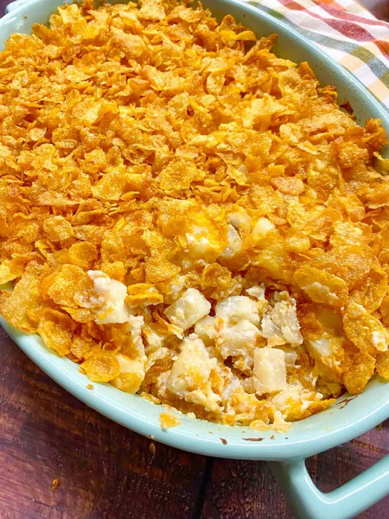 funeral potatoes in a serving platter