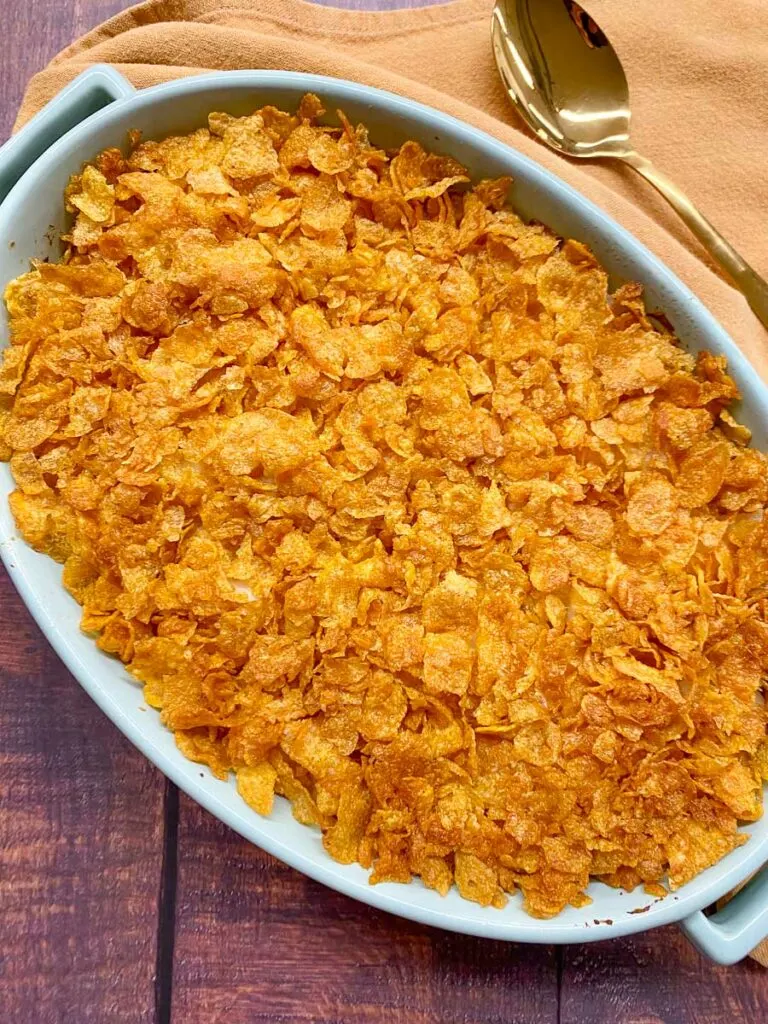 funeral potatoes in a serving platter