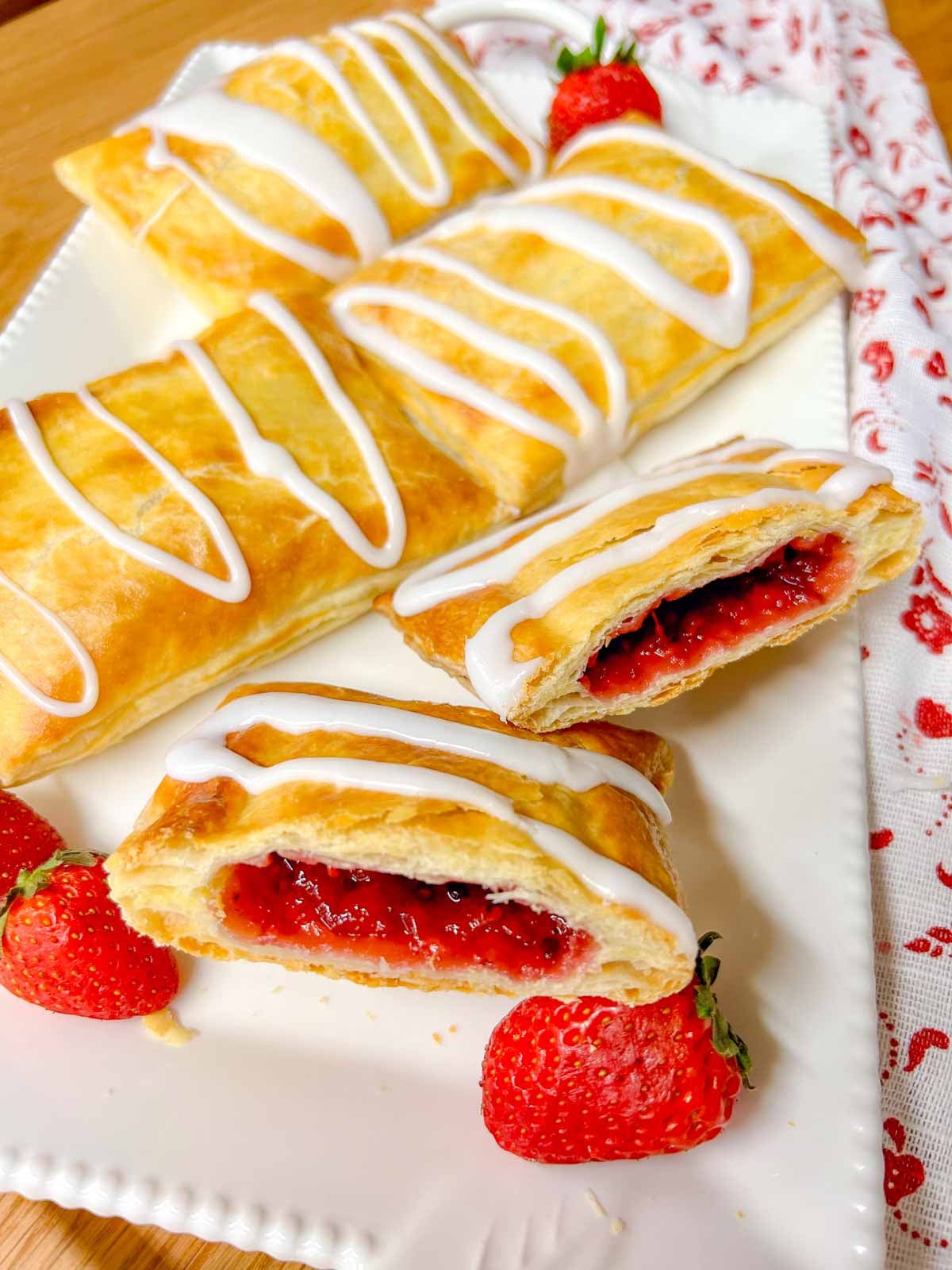 one homemade toaster strudel is cut in half