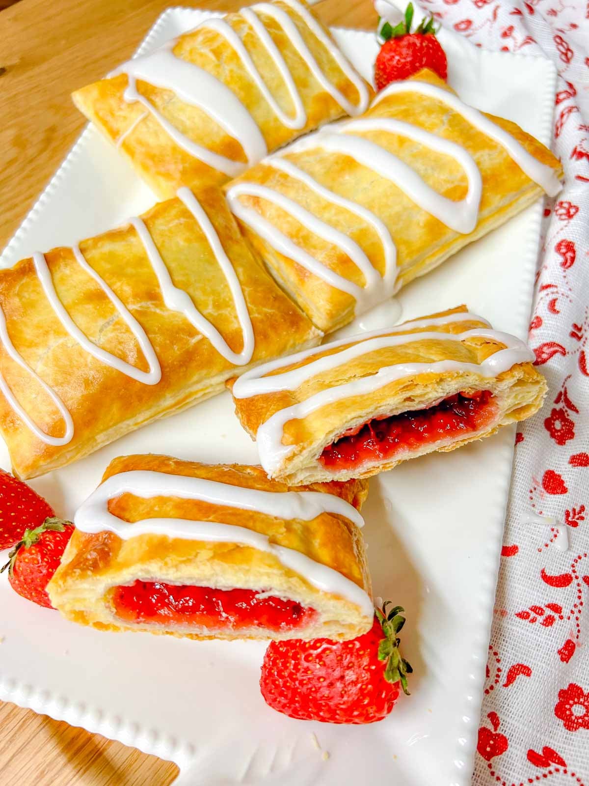 close up of a cut in half homemade toaster strudel
