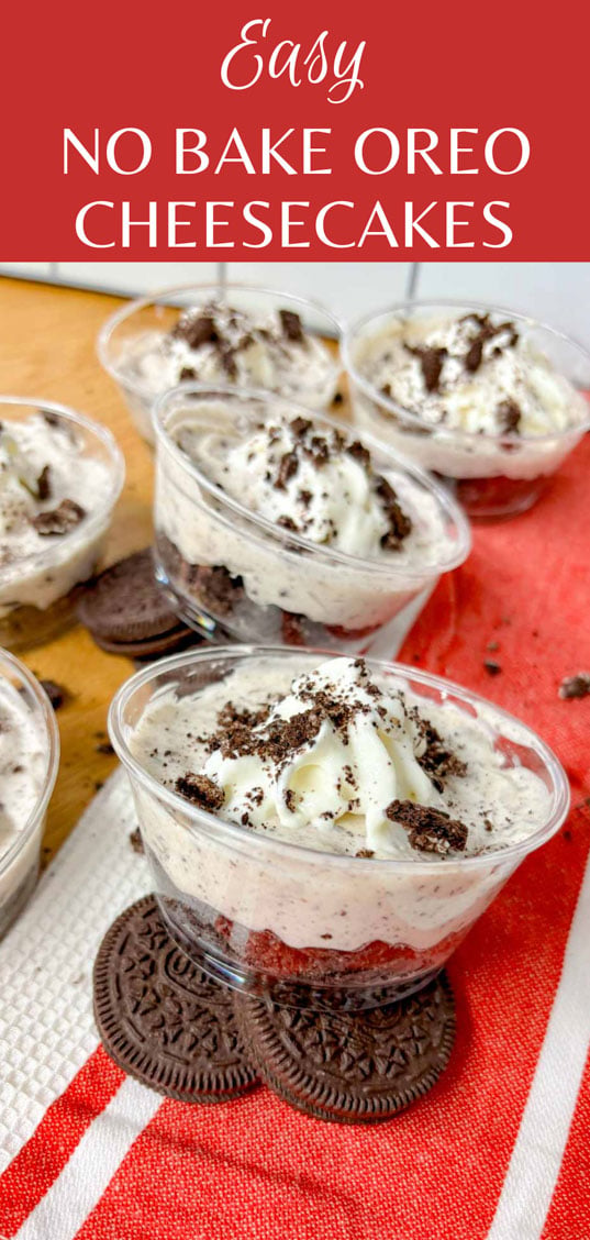 pinterest image with the oreo cheesecake cups and the recipe name on top
