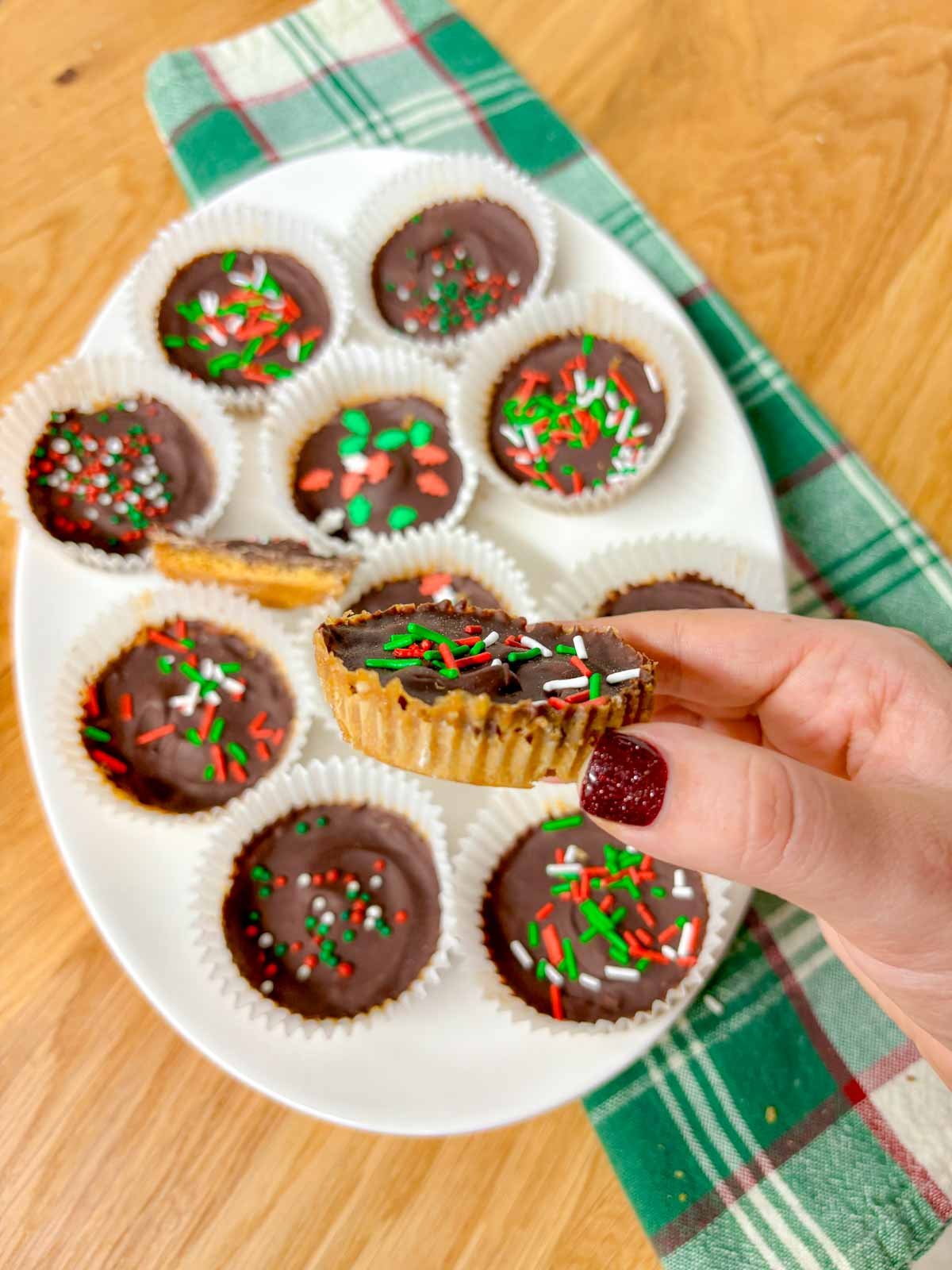  white platter is filled with Christmas crack cookies.