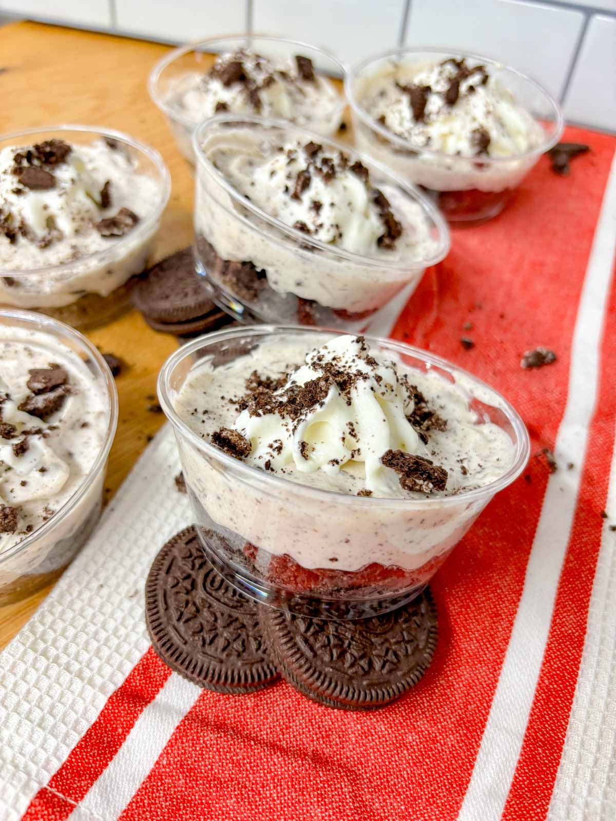 close up shot of a no bake oreo cheesecake cup