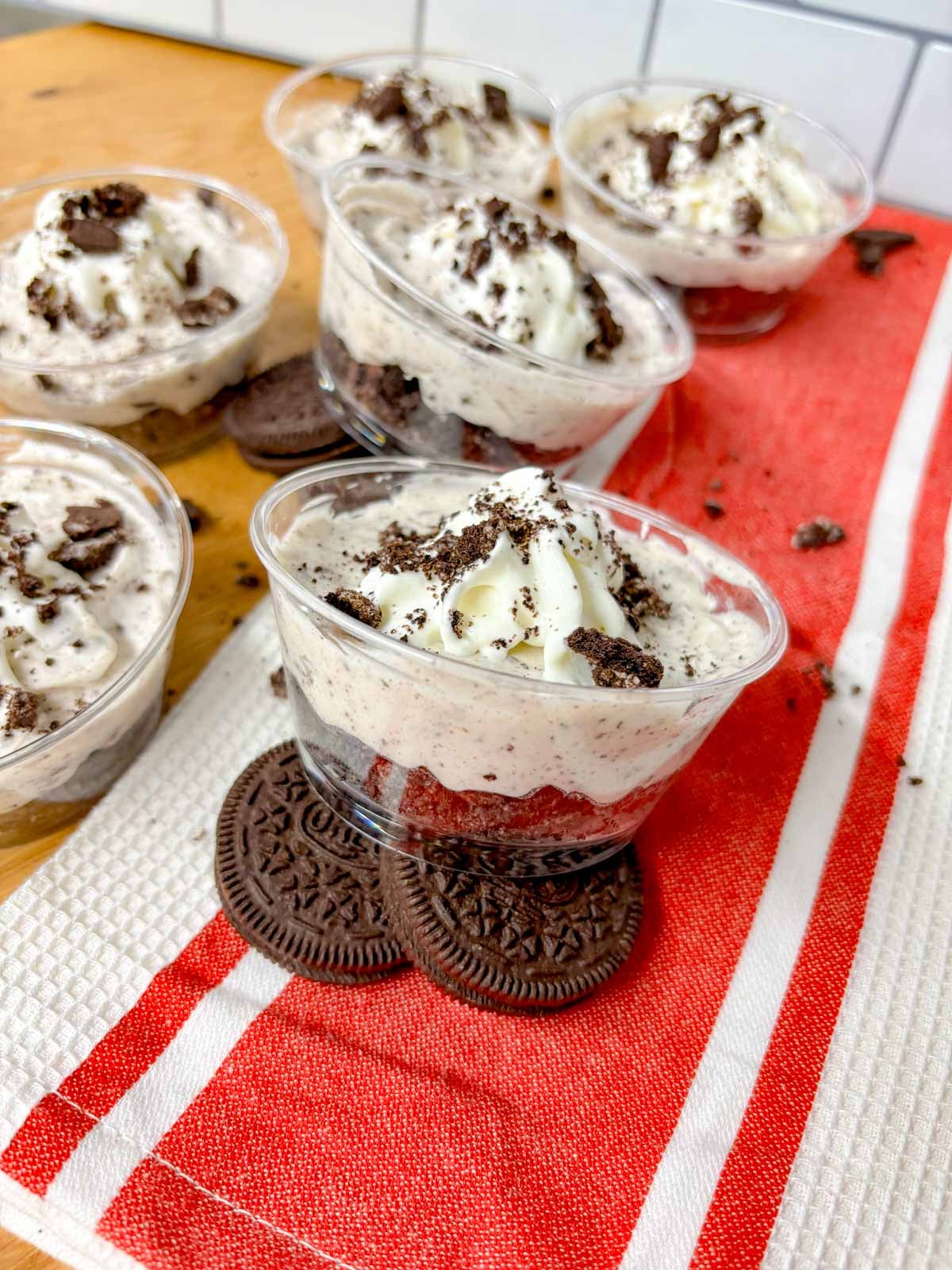 close up shot of one of the oreo cheesecake cups