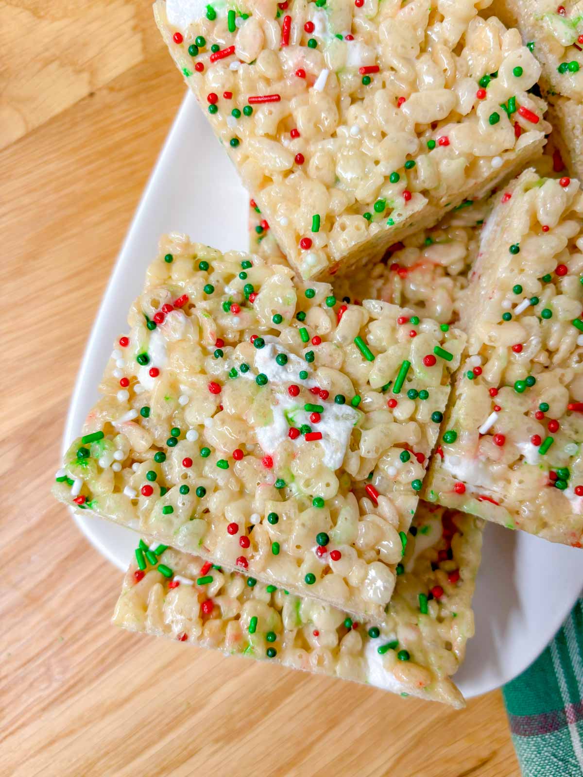 a white platter of sugar cookie rice krispie treats. 