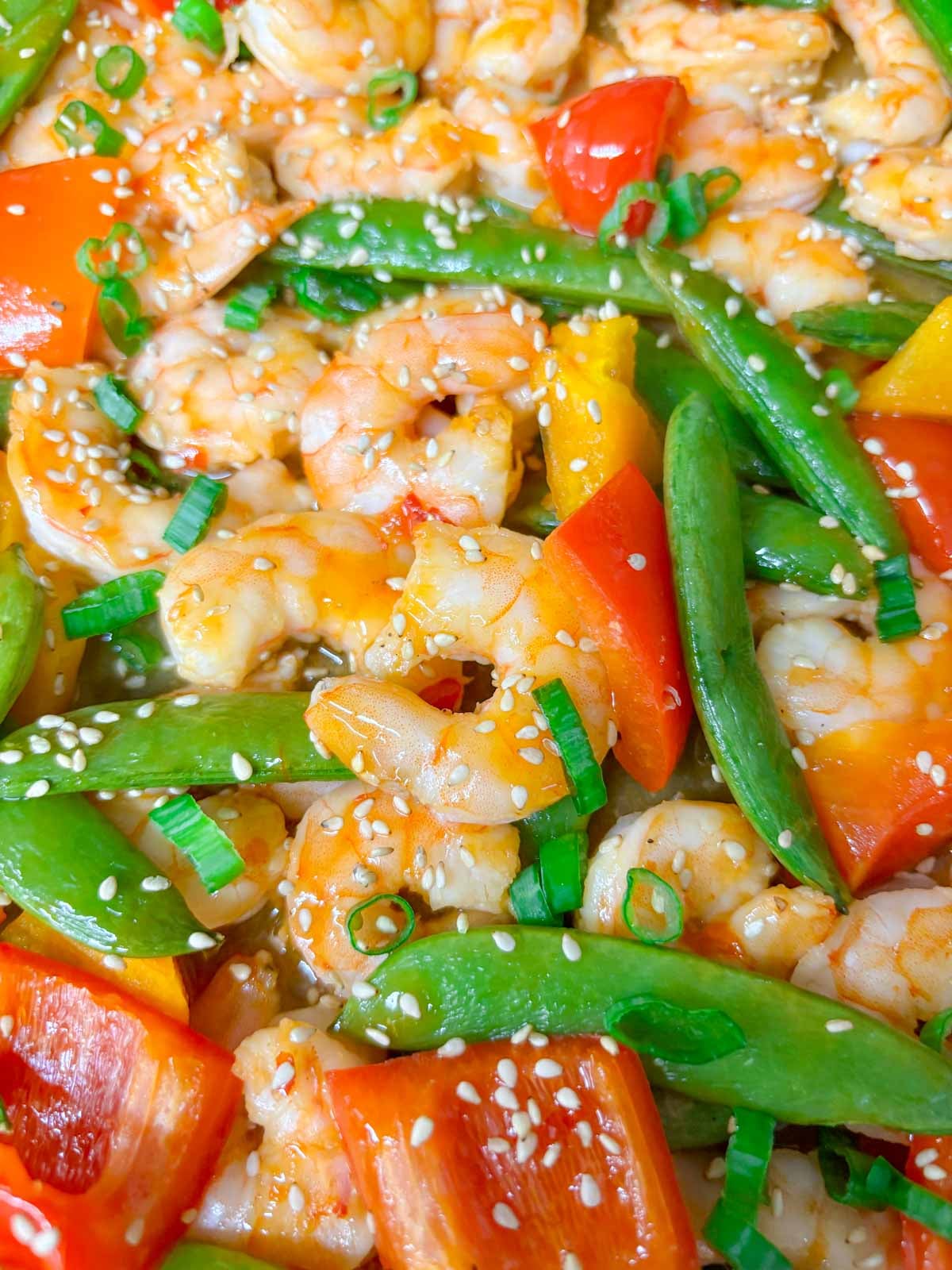 close up of a shrimp on the roasted sheet pan