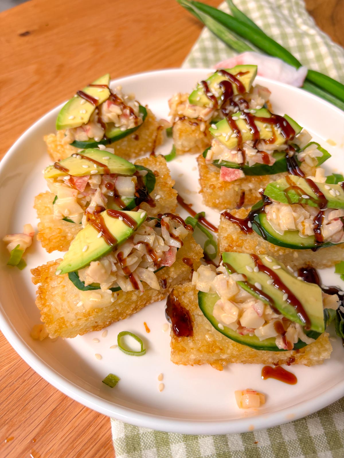 platter of crispy sushi rice bites